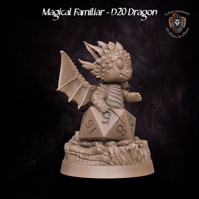 D20 Dragon from Lubart's Magical Familiars set. Total height apx. 34mm. Unpainted resin miniature - image2